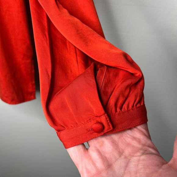 J. Jill Button Front Long Sleeve Blouse Top Orange Red Size M Modal Office Boho - Picture 8 of 13